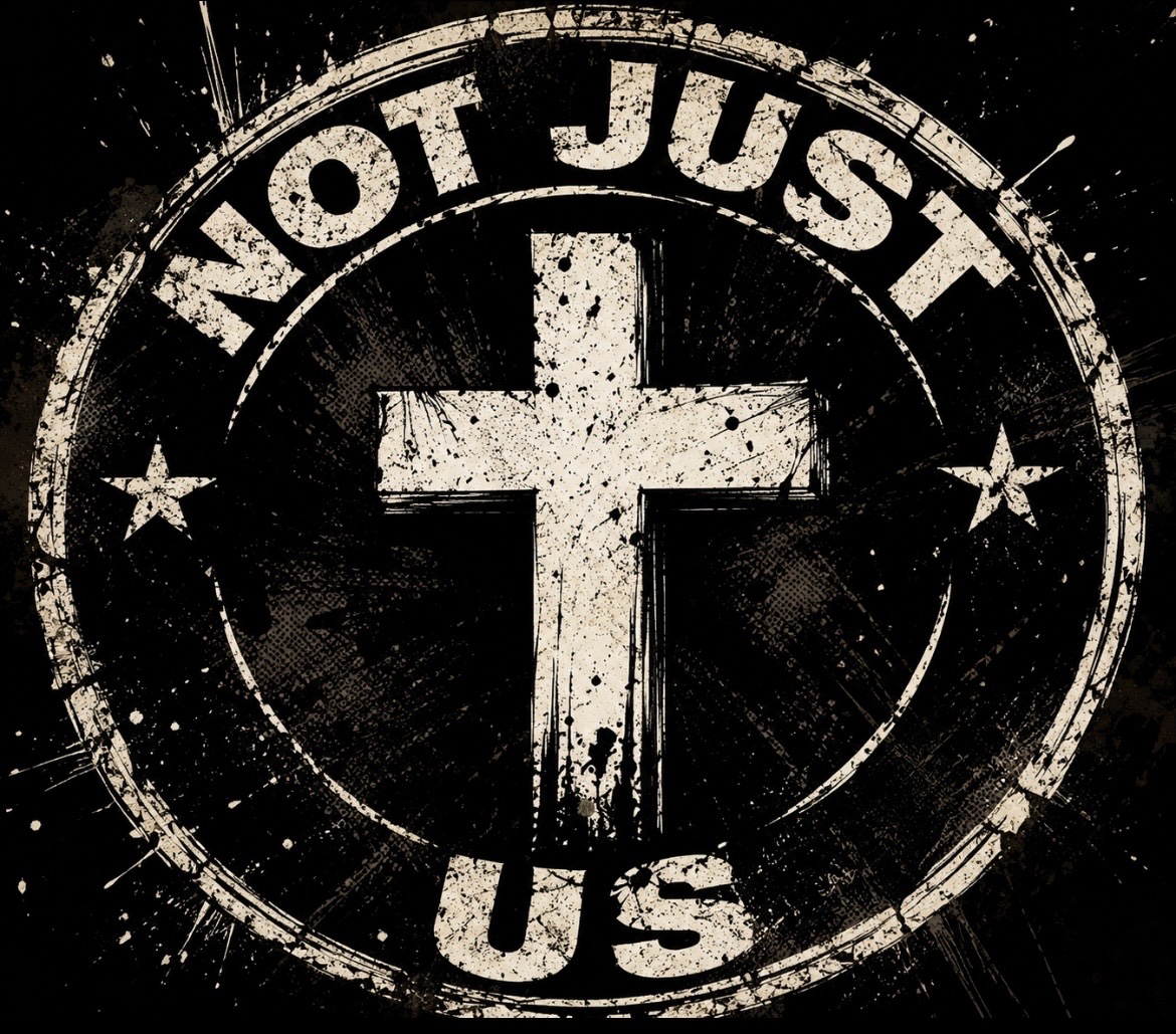 Distressed NOT JUST US cross emblem